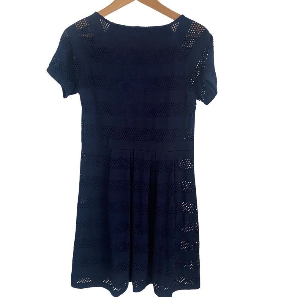 M&S Collection Dress Womens 4 Navy Blue Open Knit Crochet Fit & Flare T4209952